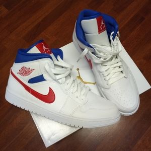 AIR JORDAN 1 MID WHITE RED BLUE